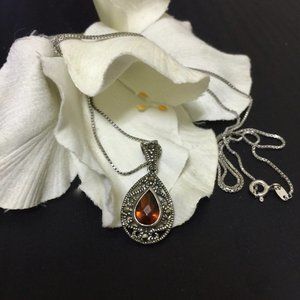 Orange & 925 Sterling Filigree Necklace